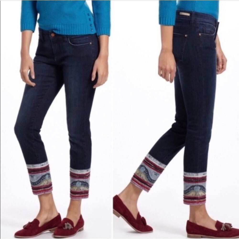Pilcro And The Letterpress Jeans Anthropologie Crop Patchwork Hem Size 26 - Picture 16 of 16
